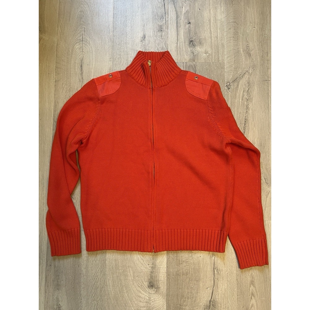 Lauren Ralph Lauren Tight Knit Full Zip Long Sleeve Orange Sweater Women's Large